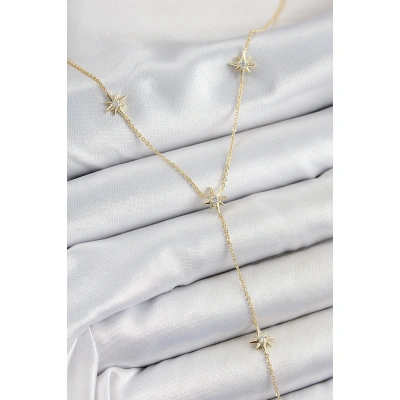 Pirinç Zirkon Taşlı Kutup Yıldız Figürlü Y Model Gold Renk Kadın Kolye - Lisinya