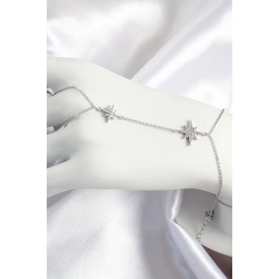 Pirinç Zirkon Taşlı Kutup Yıldızı Model Gümüş Renk Kadın Şahmeran - Lisinya