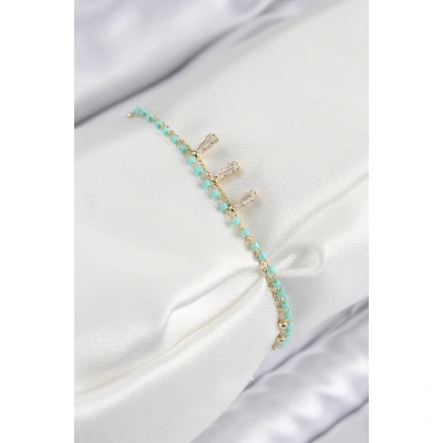 Pirinç Zirkon Taşlı Mavi Boncuklu Model Gold Renk Kadın Bileklik - Lisinya