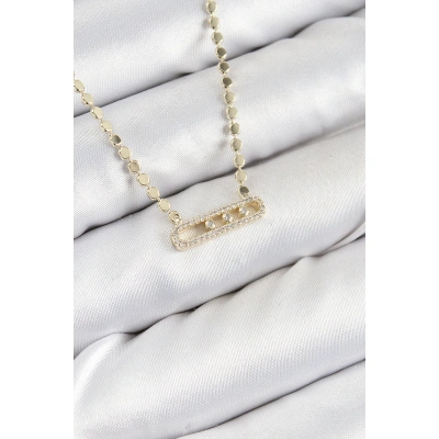 Pirinç Zirkon Taşlı Messika Model Ezme Zincir Gold Renk Kadın Kolye - Lisinya