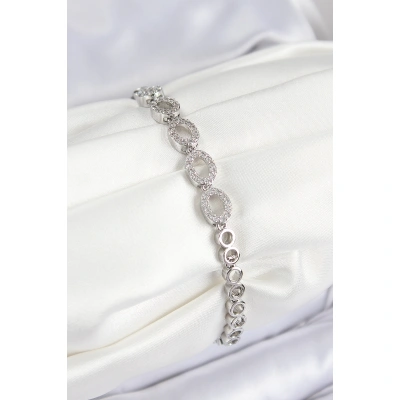 Pirinç Zirkon Taşlı Oval Model Gümüş Renk Kadın Bileklik - Lisinya