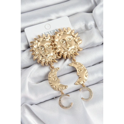 Pirinç Zirkon Taşlı Sallantılı Güneş Model Gold Renk Kadın Küpe - Lisinya