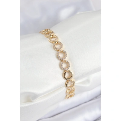 Pirinç Zirkon Taşlı Sıralı Halka Model Gold Renk Kadın Bileklik - Lisinya