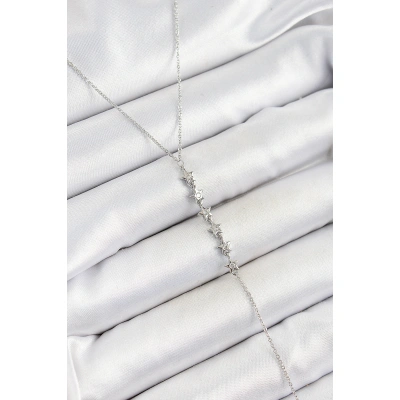 Pirinç Zirkon Taşlı Sıralı Yıldız Figürlü Y Model Gümüş Renk Kadın Kolye - Lisinya