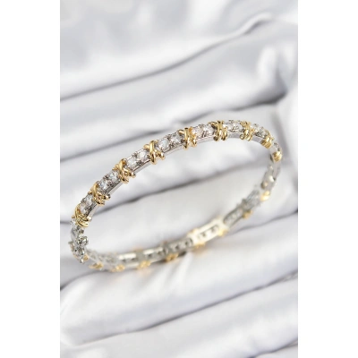 Pirinç Zirkon Taşlı XOXO Model Gümüş Ve Gold Renk Kadın Bileklik - Lisinya