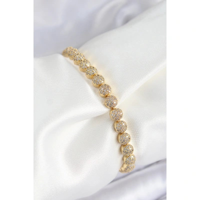 Pirinç Zirkon Taşlı Yarım Topcuk Model Gold Renk VIP Seri Kadın Bileklik - Lisinya