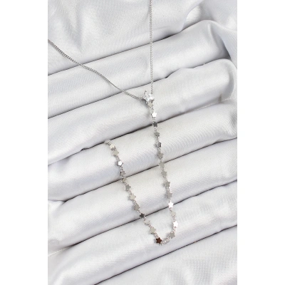 Pirinç Zirkon Taşlı Yıldız Figürlü Y Model Gümüş Renk Kadın Kolye - Lisinya