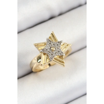 Pirinç Zirkon Taşlı Yıldız Model Gold Ve Gümüş Renk Kadın Yüzük - Lisinya