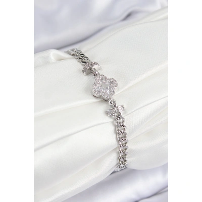 Pirinç Zirkon Taşlı Yonca Model Gümüş Renk Kadın Bileklik - Lisinya