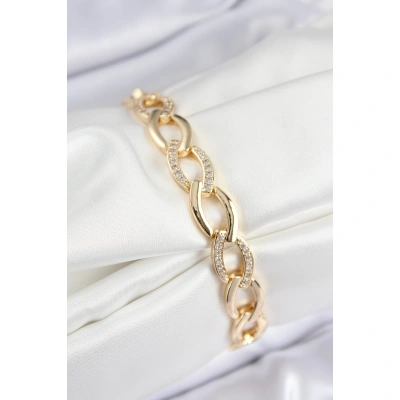 Pirinç Zirkon Taşlı Zincir Model Gold Renk Kadın Bileklik - Lisinya