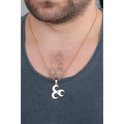 Rose Renk Metal 3 Hilal Figürlü Erkek Kolye - Lisinya