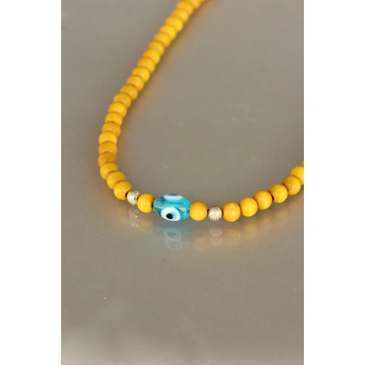 Sarı Renk Tahta Boncuklu Kadın Kolye - Lisinya