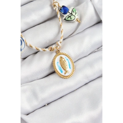 Seramik Motifli Balık Figürlü Model Krem İp Kadın Kolye - Lisinya