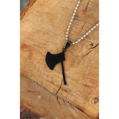 Siyah Renk Metal Balta Uçlu Top Zincirli Erkek Kolye - Lisinya