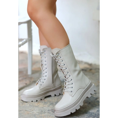 Toir Bej Cilt Bağcıklı Postal - Lisinya