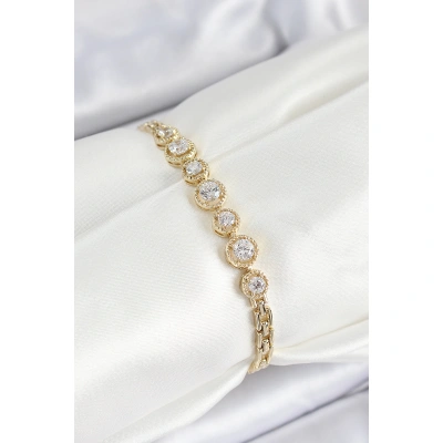 Xuping Pirinç Sıralı Daire Baget Model Gold Renk Kadın Bileklik - Lisinya