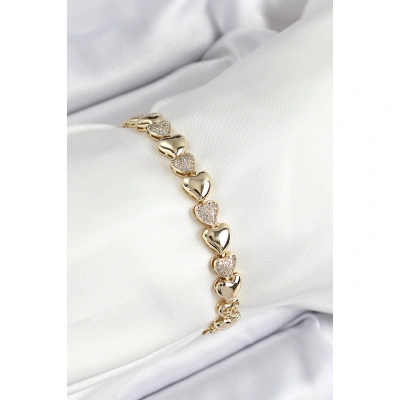 Xuping Pirinç Sıralı Kalp Model Gold Renk Kadın Bileklik - Lisinya