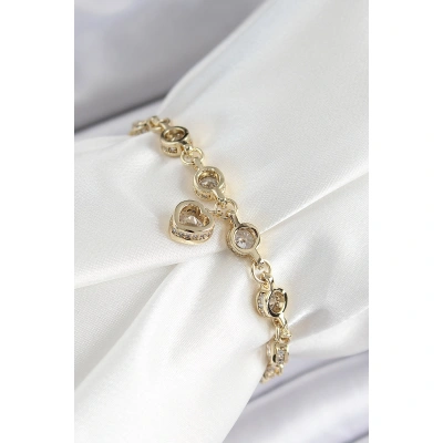 Xuping Pirinç Zirkon Taşlı Sallantılı Kalp Model Gold Renk Kadın Bileklik - Lisinya