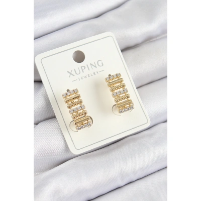 Xuping Zirkon Taşlı Dikdörtgen Model Gold Renk Kadın Küpe - Lisinya