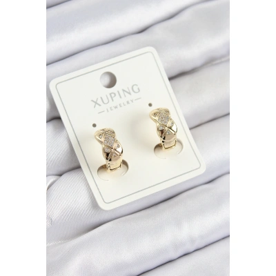 Xuping Zirkon Taşlı Geometrik Desenli Halka Model Gold Renk Kadın Küpe - Lisinya