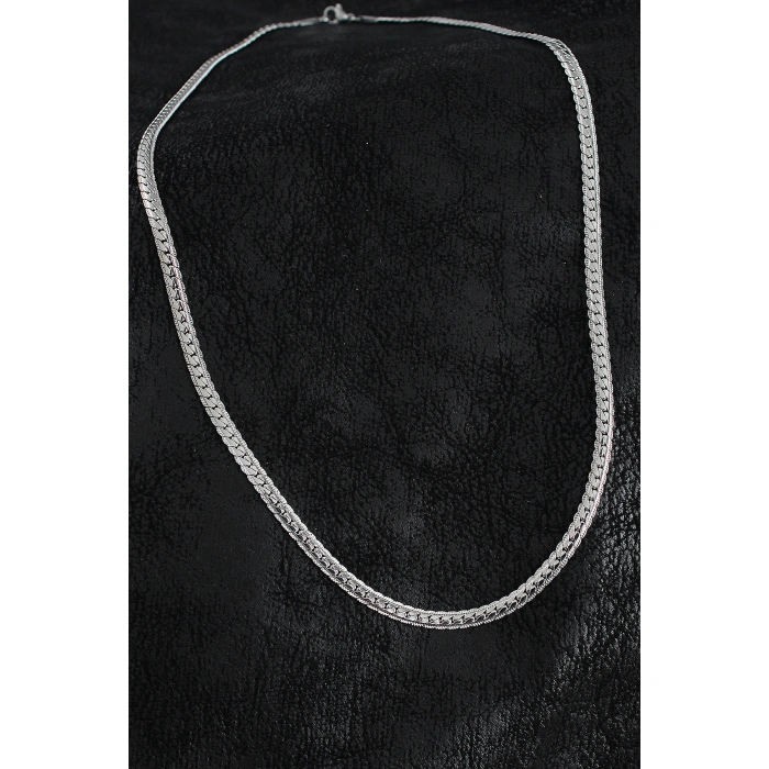 316L Çelik İşlemeli Ezme Zincir Model Gümüş Renk Erkek Kolye - Lisinya