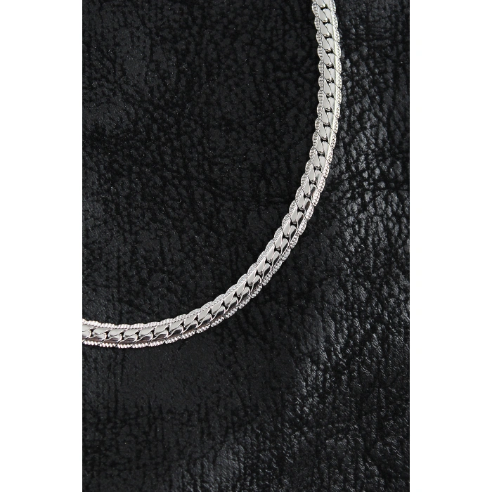 316L Çelik İşlemeli Ezme Zincir Model Gümüş Renk Erkek Kolye - Lisinya