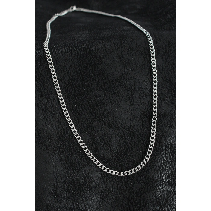 316L Çelik Kalın Zincir Model Gümüş Renk Erkek Kolye - Lisinya