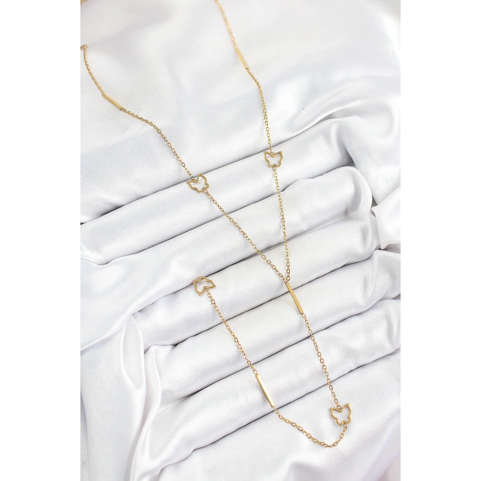 316L Çelik Kelebek Figürlü Y Model Gold Renk Kadın Kolye - Lisinya