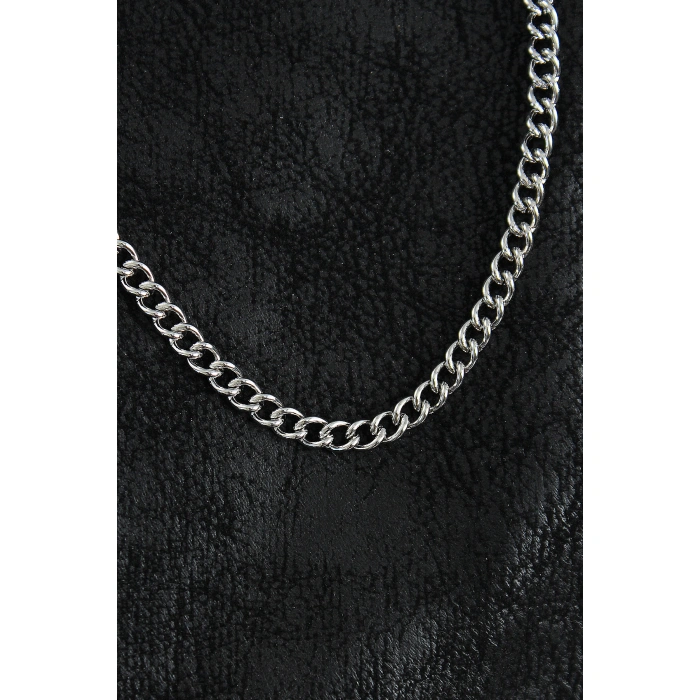 316L Çelik Klasik Oval Zincir Model Gümüş Renk Erkek Kolye - Lisinya