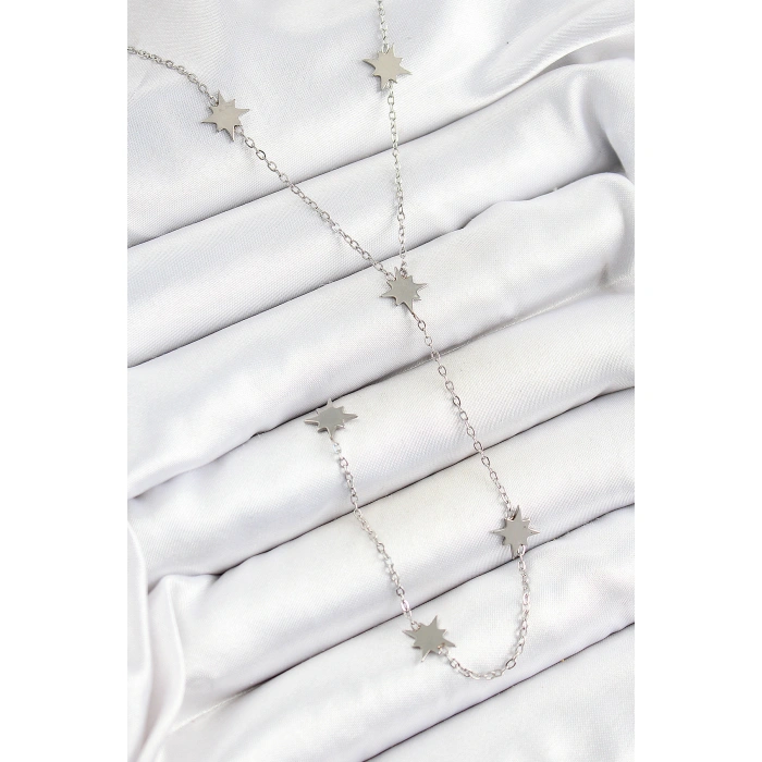 316L Çelik Kutup Yıldızı Figürlü Y Model Gümüş Renk Kadın Kolye - Lisinya