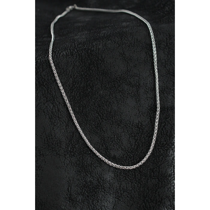 316L Çelik Örgü Zincir Model Gümüş Renk Erkek Kolye - Lisinya