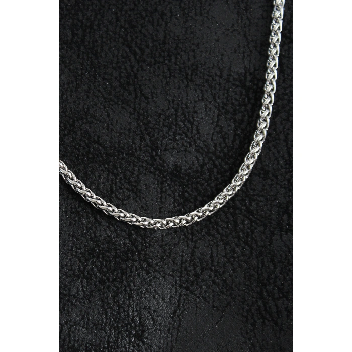 316L Çelik Sık Örme Zincir Model Gümüş Renk Erkek Kolye - Lisinya