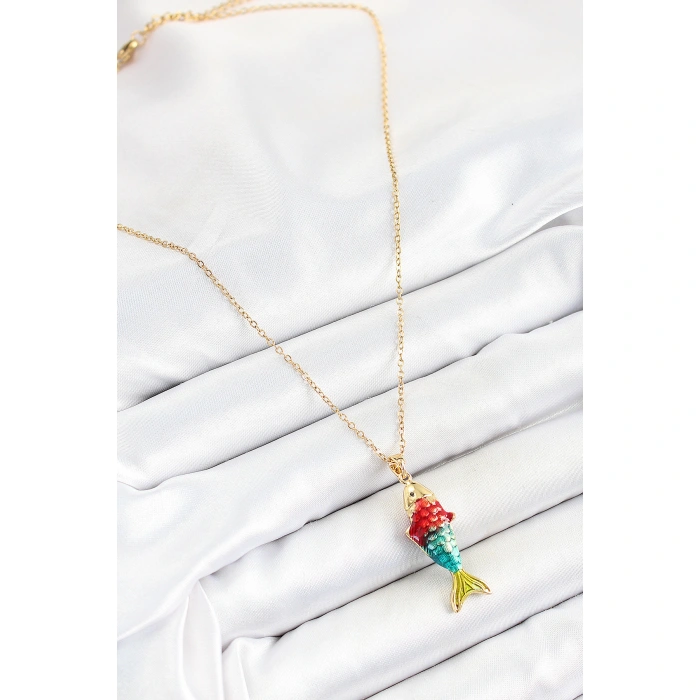 316L Çelik Zincir Karışık Renk Balık Model Gold Kadın Kolye - Lisinya