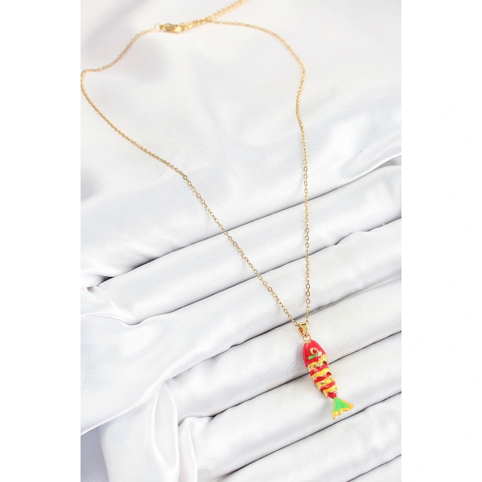 316L Çelik Zincir Karışık Renk Balık Model Gold Kadın Kolye - Lisinya