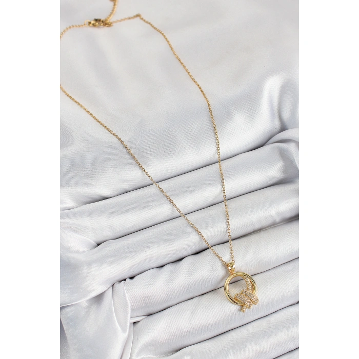 316L Çelik Zirkon Taşlı Düğüm Model Gold Renk Kadın Kolye - Lisinya