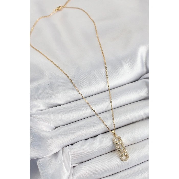 316L Çelik Zirkon Taşlı Messika Model Gold Renk Kadın Kolye - Lisinya