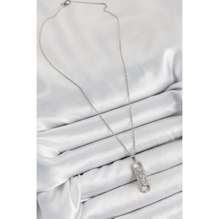 316L Çelik Zirkon Taşlı Messika Model Gümüş Renk Kadın Kolye - Lisinya