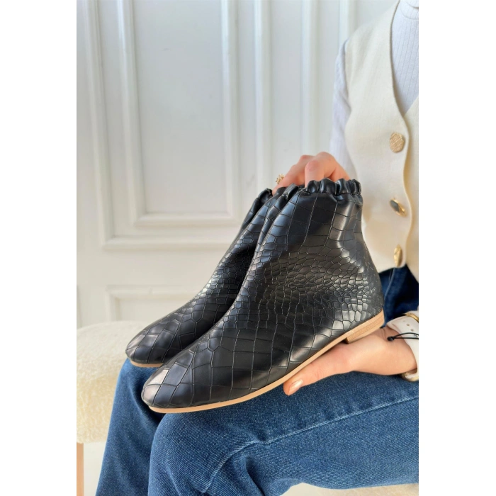 Barxi Siyah Cilt Desenli Bot - Lisinya