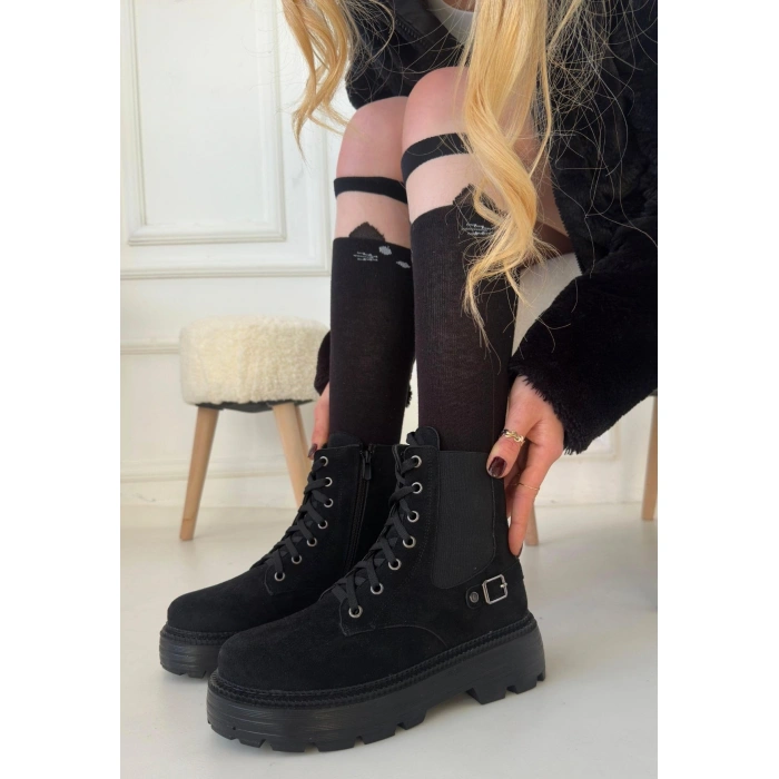 Boby Siyah Süet Bağcıklı Bot - Lisinya