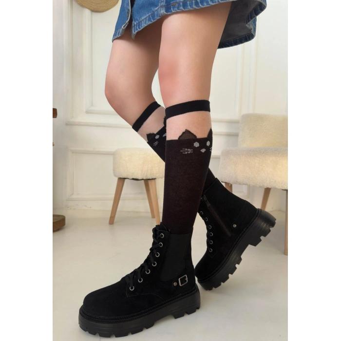 Boby Siyah Süet Bağcıklı Bot - Lisinya