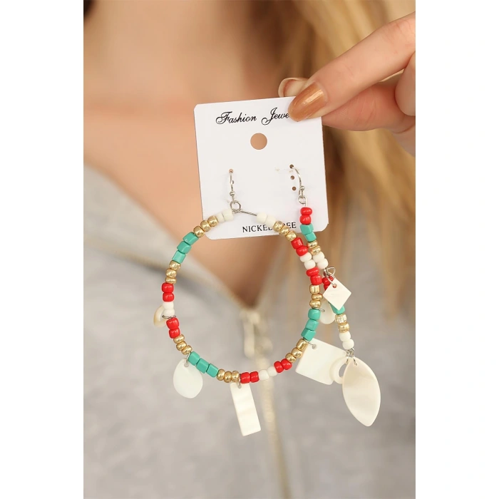 Boncuklu Bayan Halkalı Küpe - Lisinya