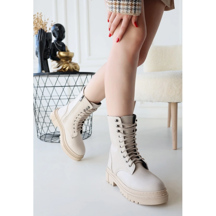 Caxa Bej Cilt Bağcıklı Bot - Lisinya