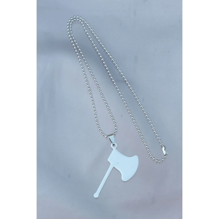Çelik Uçlu Balta Figürlü Gümüş Renk Zincir Kolye - Lisinya