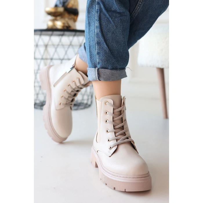 Daum Bej Cilt Bağcıklı Bot - Lisinya