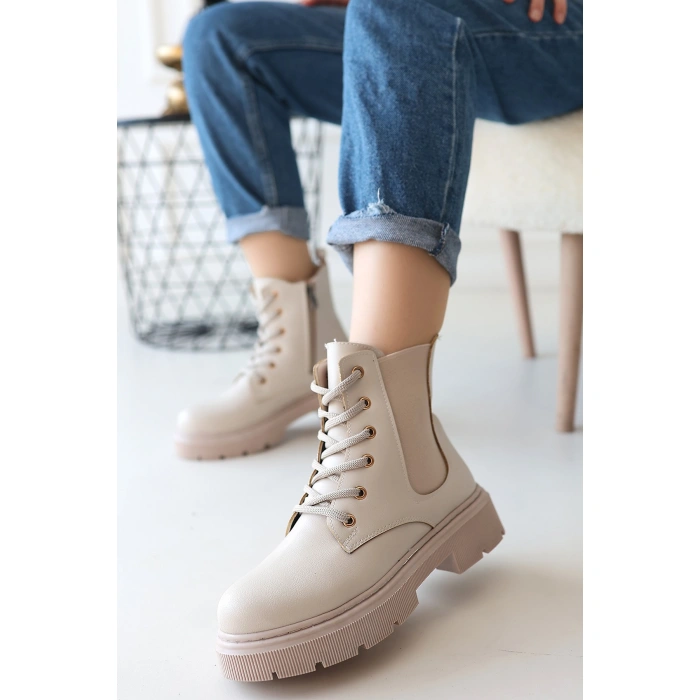 Daum Bej Cilt Bağcıklı Bot - Lisinya