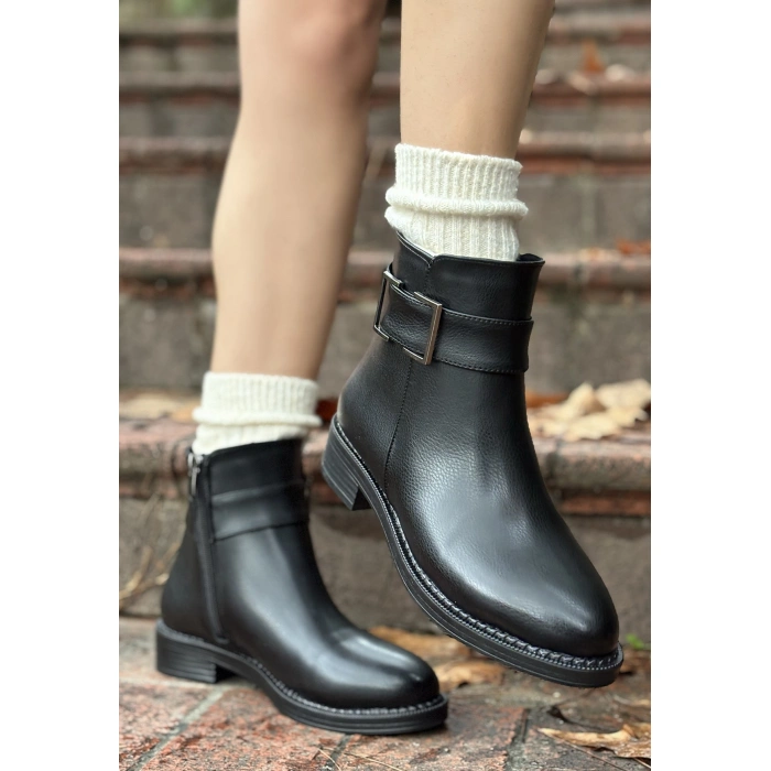 Dawin Siyah Cilt Topuklu Bot - Lisinya