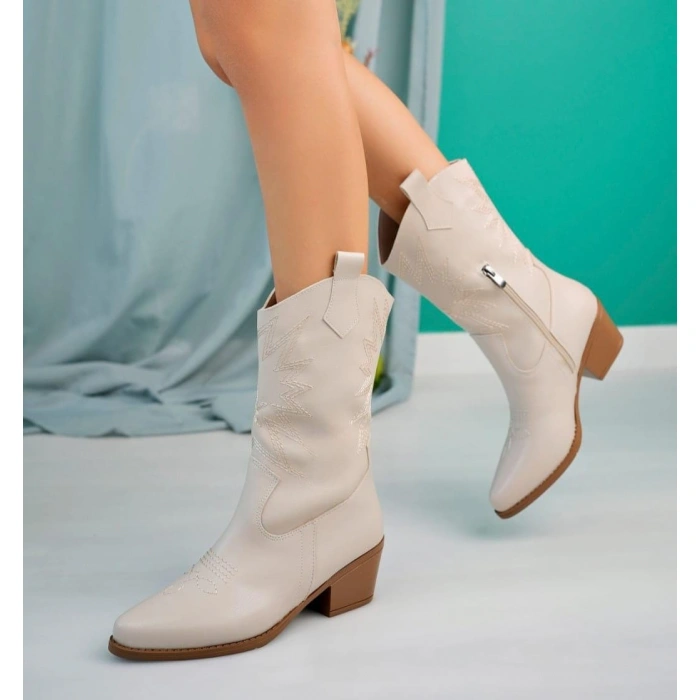 Emaly Bej Cilt Topuklu Çizme - Lisinya