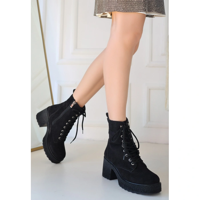 Emilla Siyah Süet Bağcıklı Bot - Lisinya