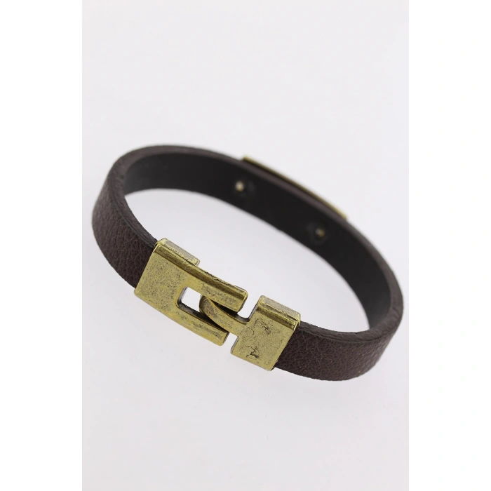 Eskitme Metal Zebra Aksesuarlı Kahverengi Deri Erkek Bileklik - Lisinya