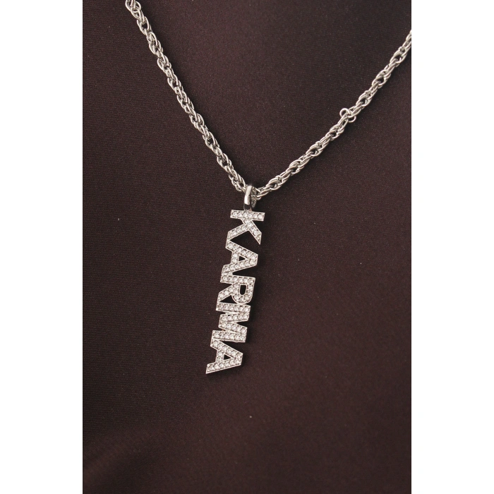 Gümüş Renkli Zirkon Taşlı Karma Yazılı Kolye - Lisinya